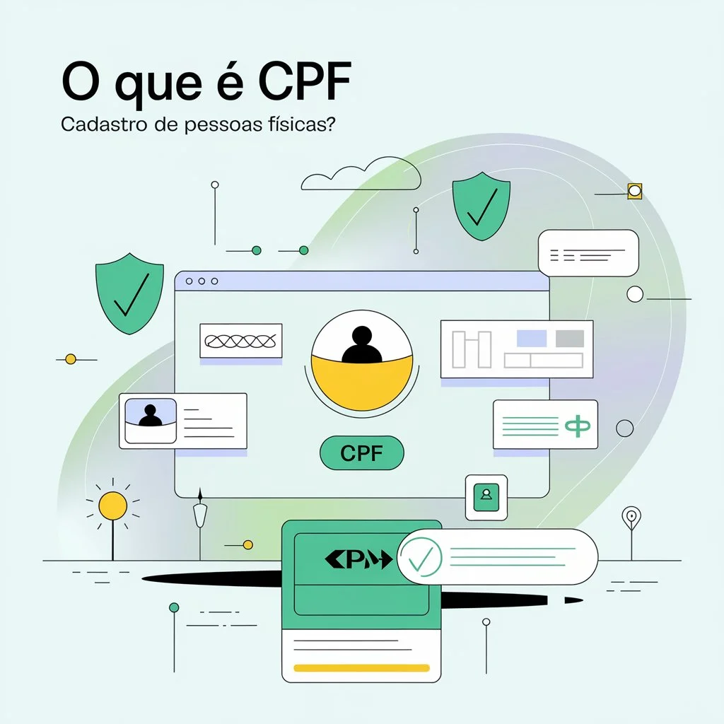 Ilustração moderna explicando o conceito de CPF como Cadastro de Pessoas Físicas no Brasil.